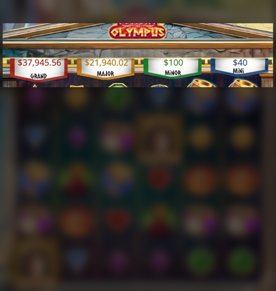 Jackpot tiers displayed in-game on Destiny of Olympus